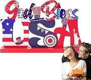 Fourth of July Decor - Letter Design Red Blue White Centerpiece,Memorial Day Patriotic, Rustic Independence Centerpieces, Wooden Table Decor for Veteran, Home Farmhouse