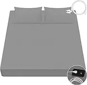 Grounding Fitted Sheets 90% Organic Cotton and 10% Silver Fibre Grounding Bed Sheet with EU Grounding Cable for Better Sleep 100 x 200 cm Grey