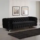 Jacques 3 Seater Black in Premium Velvet Fabric Gorgeous Button Tufted Sofa