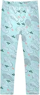 [Joisal] Cute Elephants Blue Girls Pants, Flexible for Leggings for Teens, 4-10T
