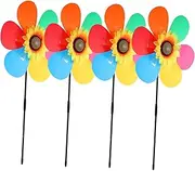 HONMEET 4Pcs Sunflower Windmill Outdoor Decorative Garden Props for Handheld Ground Insert Creative Fun for Lawn and Decor