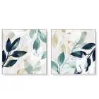 Wall Art 60cmx60cm Watercolour style leaves 2 Sets White Frame Canvas