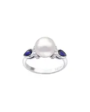 Imperial 14K 0.60 ct. tw. Sapphire & 9-9.5mm Akoya Pearl Ring