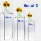 Brand New 3 Pcs Set Square Clear Acrylic Plinths Wedding Display Cake Stands
