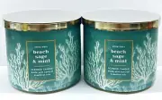 Set Of 2 Bath & Body Works Beach Sage & Mint White Barn 3 Wick Candle