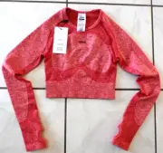 NWT Gymshark Women's XS Flex Crop Top Sports Long Sleeve Red Marl Cut Out F602