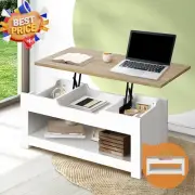 Lift Top Coffee Table Wooden Convertible with Hidden Storage Shelf White/Natural