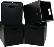 [Xyskin] Set of 4 Collapsible Plastic Storage Cubes Organizer with Handles, Foldable Cube Storage Baskets, Black