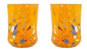 Pair of Murano Glasses Drinking Tumblers Orange Handmade Multi Millefiori Venice