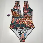 NWT Averie Harlow Deep Plunge One Piece Swimsuit XL Animal Print Colorful Whimsy