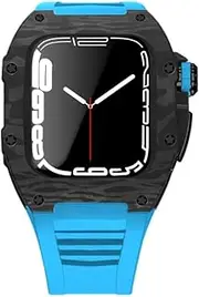 [CEKGDB] Carbon Fiber Modification Set for Apple Watch 7 44mm 45mm Rubber Strap Luxury Modified Titanium Alloy Case for IWatch 7 6 5 4 SE