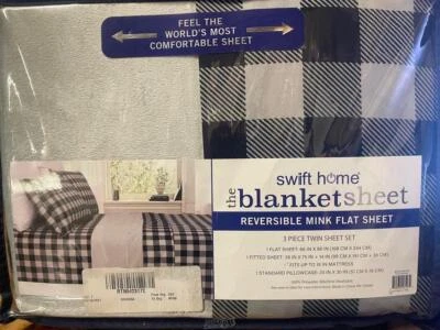 The Blanket Sheet Reversible Mink Flat Sheet 3 Piece Twin Set Grey