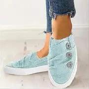 Casual Slip-On Canvas Sneakers for Women with Decorative Button Detail – Comfortable Everyday Footwear for Spring, Summer, and Relaxed Outings