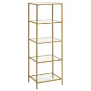 Gold Shelf Bookcase, 5-Tier Bookshelf, Slim Shelving Unit for Bedroom,