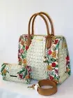 BRAHMIN Painted IVORY TAHITI FLOWERS Lg CAROLINE & WALLET NWT One of a Kind