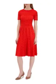 Carolina Herrera Women's Paprika Textured Knit Pleated Midi Dress, Medium