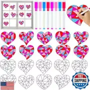 Qyeahkj 30pcs Valentine's Day Heart Suncatchers Crafts Kit for Kids, DIY Vale