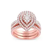 10K Rose Gold 1Ct Diamond Pear Shape Cluster Double Halo Engagement Ring Set