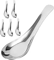 Homoyoyo 6pcs Stainless Steel Asian Soup Spoon Set Multi Function Kitchen Spoons for Stirring Scooping Tasting Ergonomic Handles for Comfortable Grip Resistant Cooking Tools