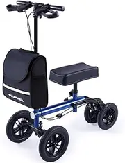 Equipmed Knee Scooter Walker, 10 inch Tyres Dual Brakes Bag - Broken Leg Ankle Foot Mobility - Crutches Alternative - Blue