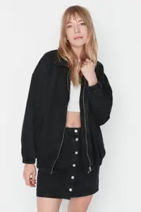 在飛比找ZALORA購物網優惠-Zippered Oversized Bomber Deni