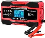 Car Battery Charger 10-Amp, 12V/24V Smart Car Charger with LCD Display，Trickle Charger Fully Automatic Battery Maintainer with Temperature Compensation for Car Truck Lawn Batteries