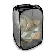 Two Way Pop Up Mesh Washing Laundry Basket Hamper Foldable Bag Black