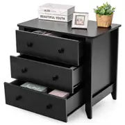 Giantex 3-Drawer Chest w/Double Handles Bedside Table Storage Dresser Cabinet Bedroom Living Room Home Black
