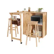 Natural Signature 1050-1690mm Raw Natural 3 Piece Moroni Foldable Utility Bar Table with Dual Bar Stool Set