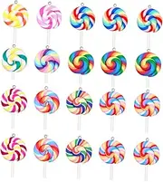 CORHAD 20pcs Candy Pendants Keychain Polymer Clay Lollipop Charm DIY Pendant Charms Key Ring Hangings Stylish Accessory Random Style