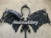 Western Black Leather Set of Headstall and Breast Collar with Matching Fringes