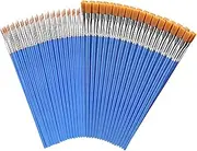 100 Pcs Paint Brushes Round and Flat Small Brush Bulk Classroom Crafts Paint Brushes for Detail Painting, Acrylic Painting, Watercolor Canvas Face Painting