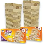 96PCS Mini Tumbling Tower (2 x 48pcs Sets) Combine for a Bigger Tower, Wooden Stacking Blocks | Fun for Kids and Adults | Travel Size Tumble Tower | Classic Games for Family