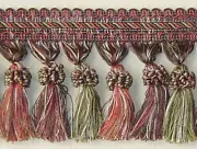 4" Tassel Fringe Trim in Brown, Sage green, Dust Rose