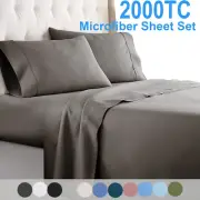 2000TC Ultra SOFT 4Pcs FLAT & FITTED Sheet Set Single/KS/Double/Queen/King Bed