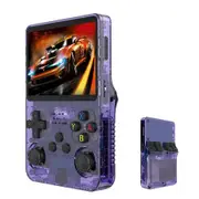 Translucent Purple R36S 64GB Portable Handheld Game Console 3.5 Inch Retro Video Games Built in Rechargeable Battery