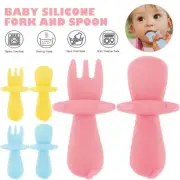 Self-Feeding Silicone Toddler Utensils Anti-Choke Baby Fork and Spoon Set xicNb