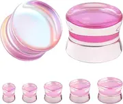 [ZS] 1 Pair Double Flared Gauges for Ears, Solid Glass Ear Gauge Plugs Earrings for Women Men, Colorful Ear Stretch Expanders 2G 0G 00G 1/2" 9/16"