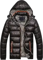 [JEShifangjiusu] Fashionable Men's Clothing Casual Snow Coat Warm Plumon Clothing Padlock Cap, Black, 3XL