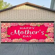 CSFOTO 7x16ft Happy Mother's Day Garage Door Decorative Banner Floral Wall Pink Background Large Garage Door Cover Outdoor Indoor Mother's Day Party Decorative Background Banner, GB-Mom0001