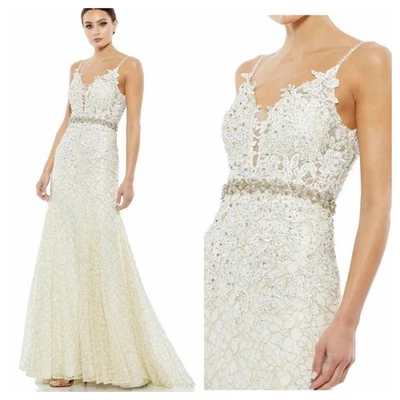 Mac Duggal 79341 Embellished Lace Appliqué Gown Size 20 Ivory Bridal Formal
