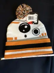 Star Wars stocking hat beanie droid R2 D2 R2-F1P astromech orange pom NWT disney