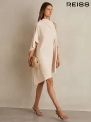 Reiss Pale Pink Ellery One Shoulder Draped Mini Dress (F67640) | $395