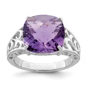 Sterling Silver 14K White Gold Plated Checker-Cut Amethyst Gemstone Birthstone Ring Fine Jewelry Gift for Her