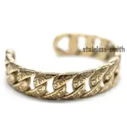 SMITH 7 Inch Gold Plated Men's Miami Cuban Chain Link Biker Cuff Bangle Bracelet