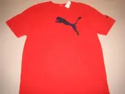 Puma Cat Logo T-Shirt Fiery Red/New Navy Men's Large BNWT