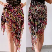 Lady Belly Dance Hip Midi Skirt Sequin Tassels Wrap Scarf Performance Party Chic