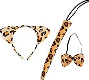 GARIOUANS Leopard Ears and Tail Costume Boy Girl Plush Animal Headband with Bow Tie for Halloween Dress up and Cosplay Complete Outfit for Parties and Themed Events