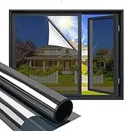 Niviy One Way Window Film Privacy Mirror Effect Self-Adhesive Window Tint UV Heat Control Glass Door Film for Home and Office, Black-Silver 15.7 x 78.7 inches