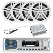 Pyle Bluetooth Marine Radio, 4x 6.5" 180W White Speakers, Bluetooth Amp, Antenna